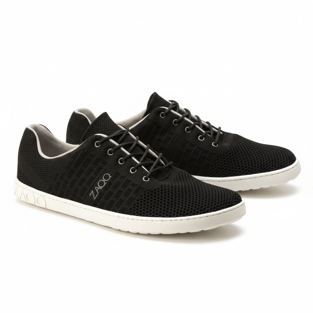 schwarze Textil Barfußschuhe aus Baumwolle mit weißer Sohle für Sport und warme Tage im Sommer